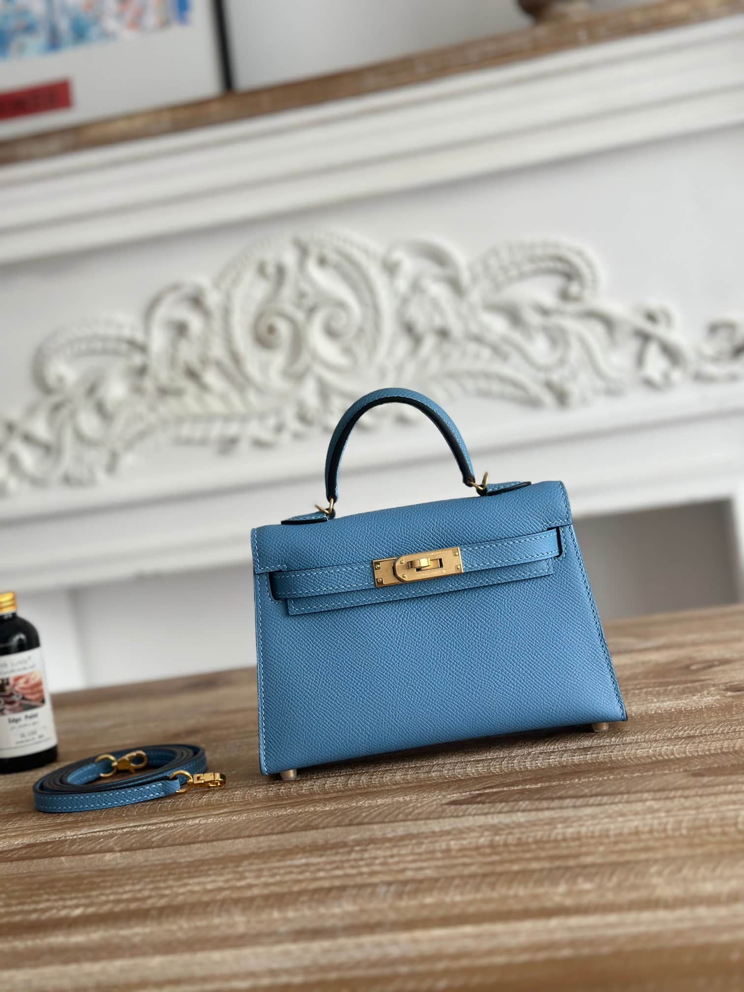 Hermes Kelly Mini II Bag Epsom Leather WAX Celeste High