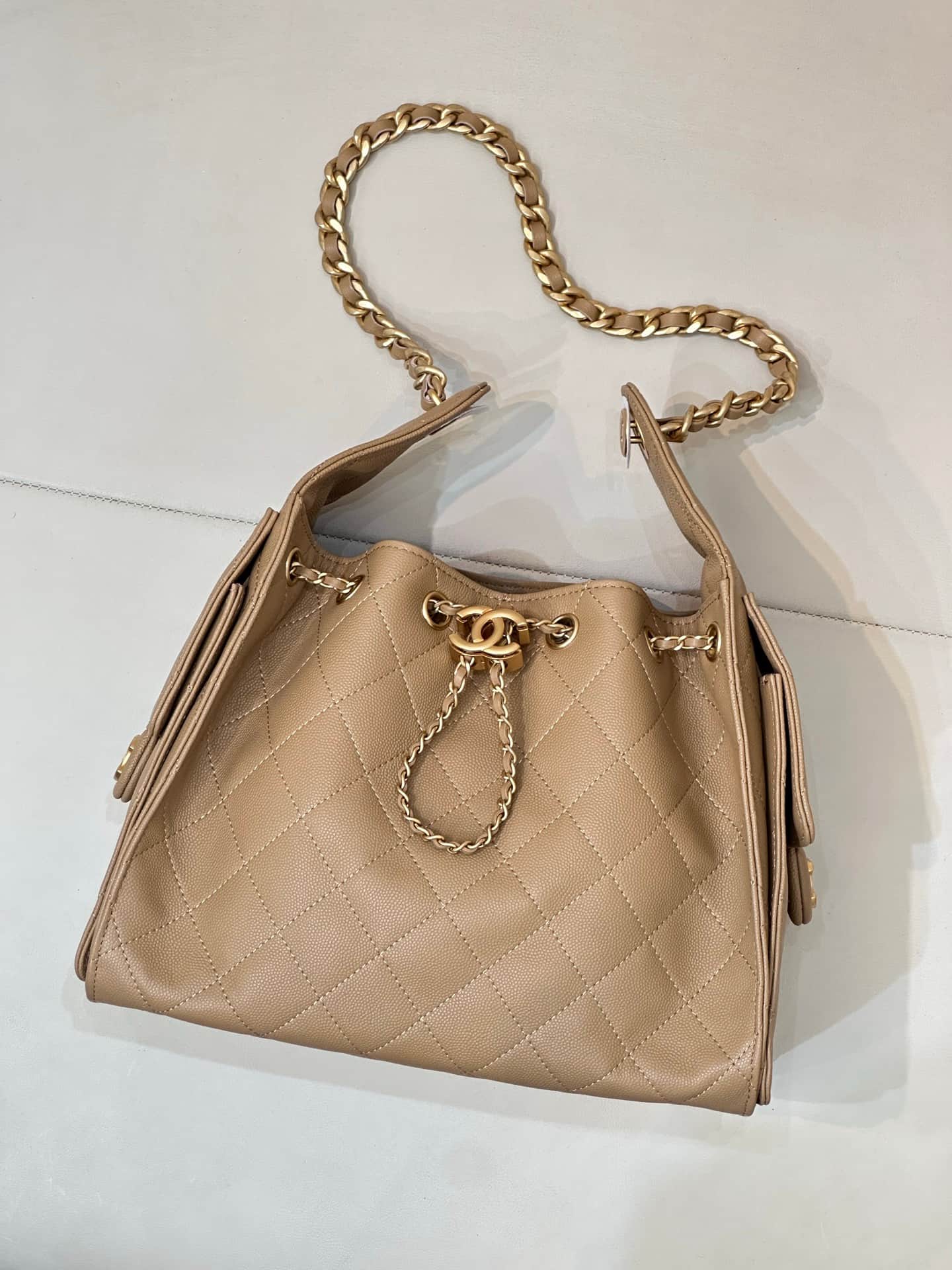 Chanel 25 Small Hobo handbag AS5293 Grained Calfskin & Gold-tone Metal Beige TOP