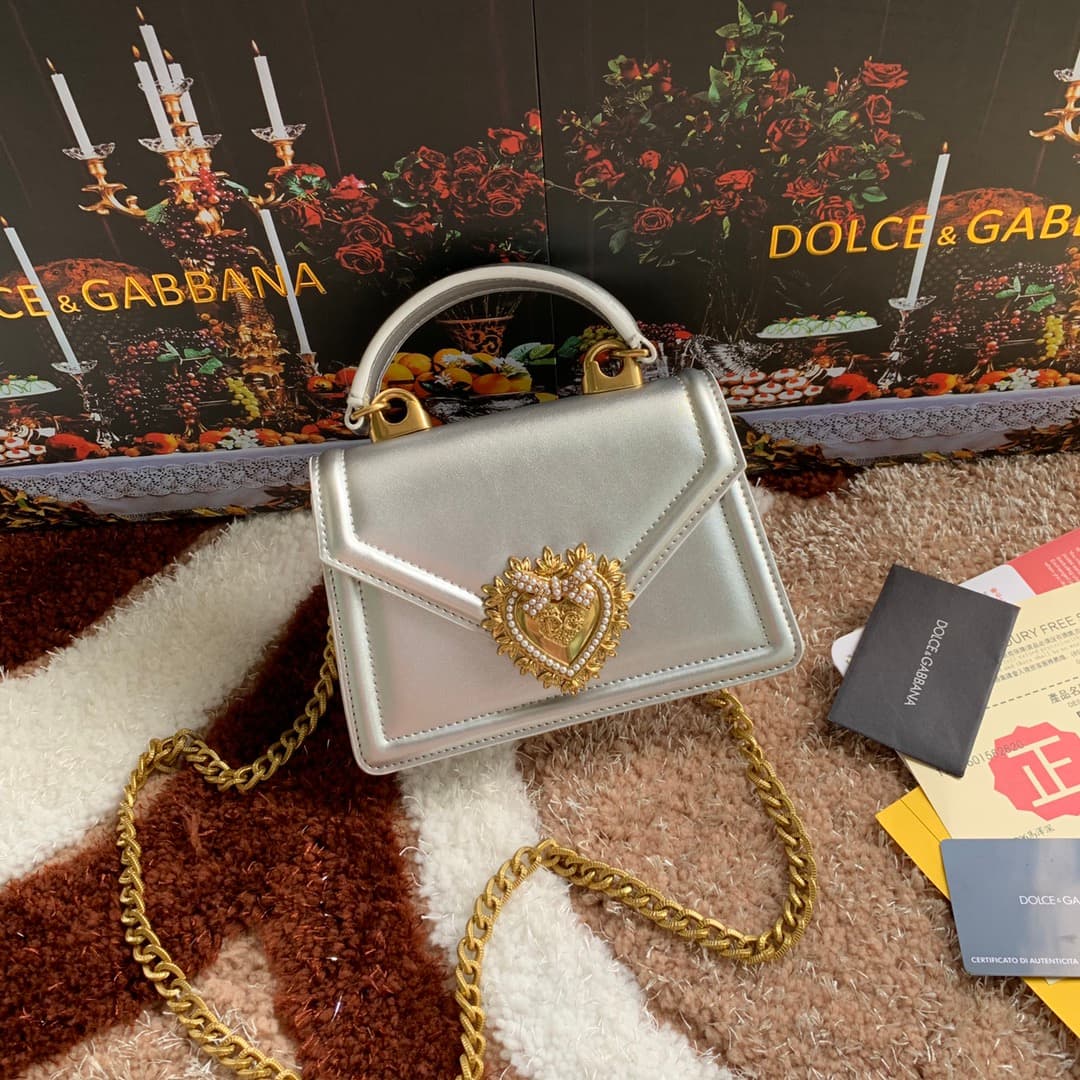 Dolce & Gabbana Small Devotion bag in mordore nappa leather in Silver High