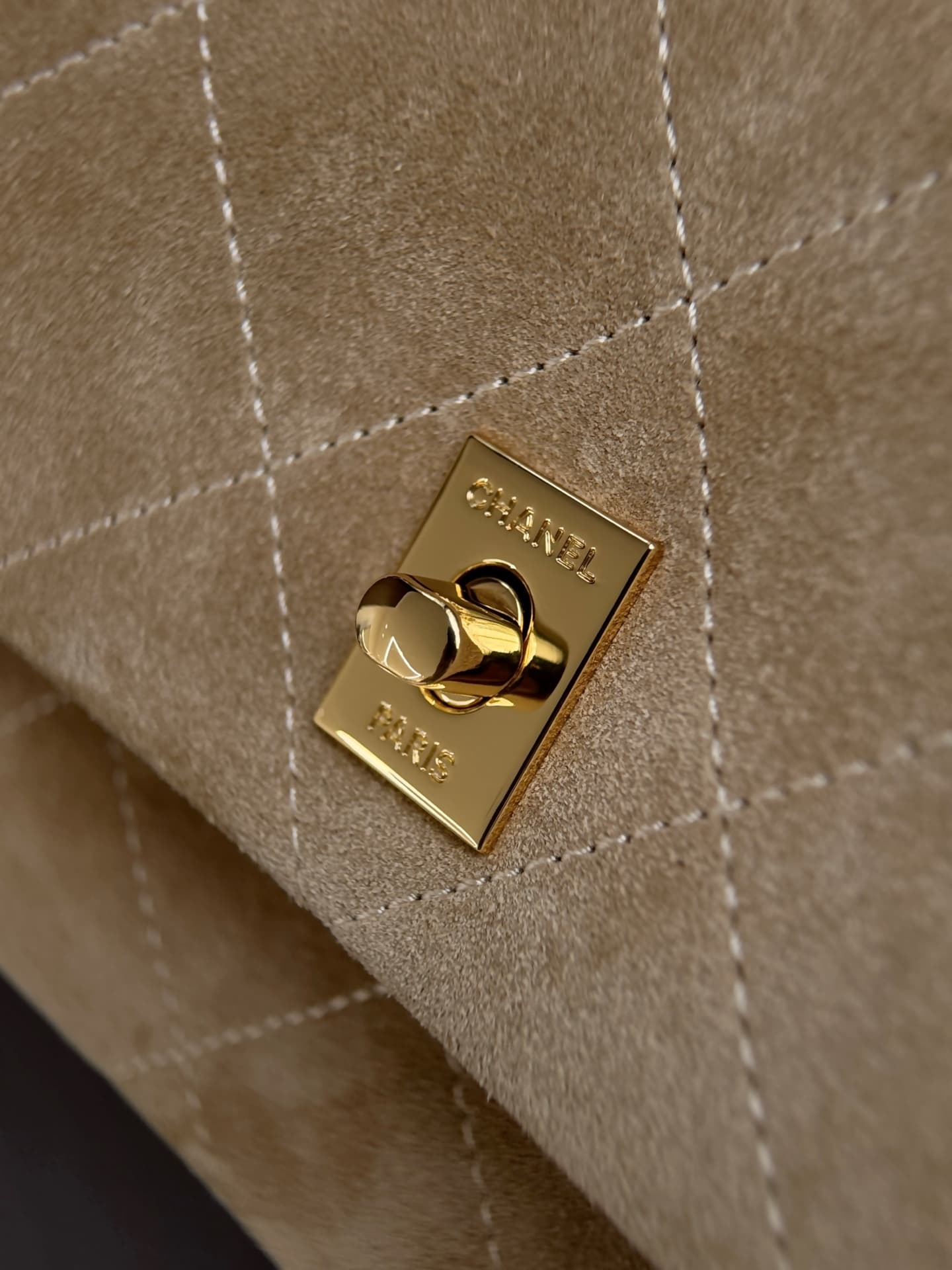Chanel Flap Bag Suede Calfskin & Gold-Tone Metal Beige AS6449 A