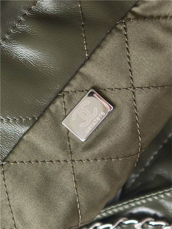 Chanel 22 MINI HANDBAG Shiny Calfskin Olive & Silver-Tone Metal AS3980 A