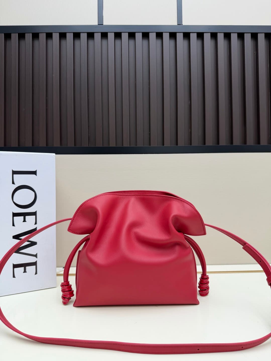 Loewe Small Flamenco Ruched Clutch Bag in Red Leather High