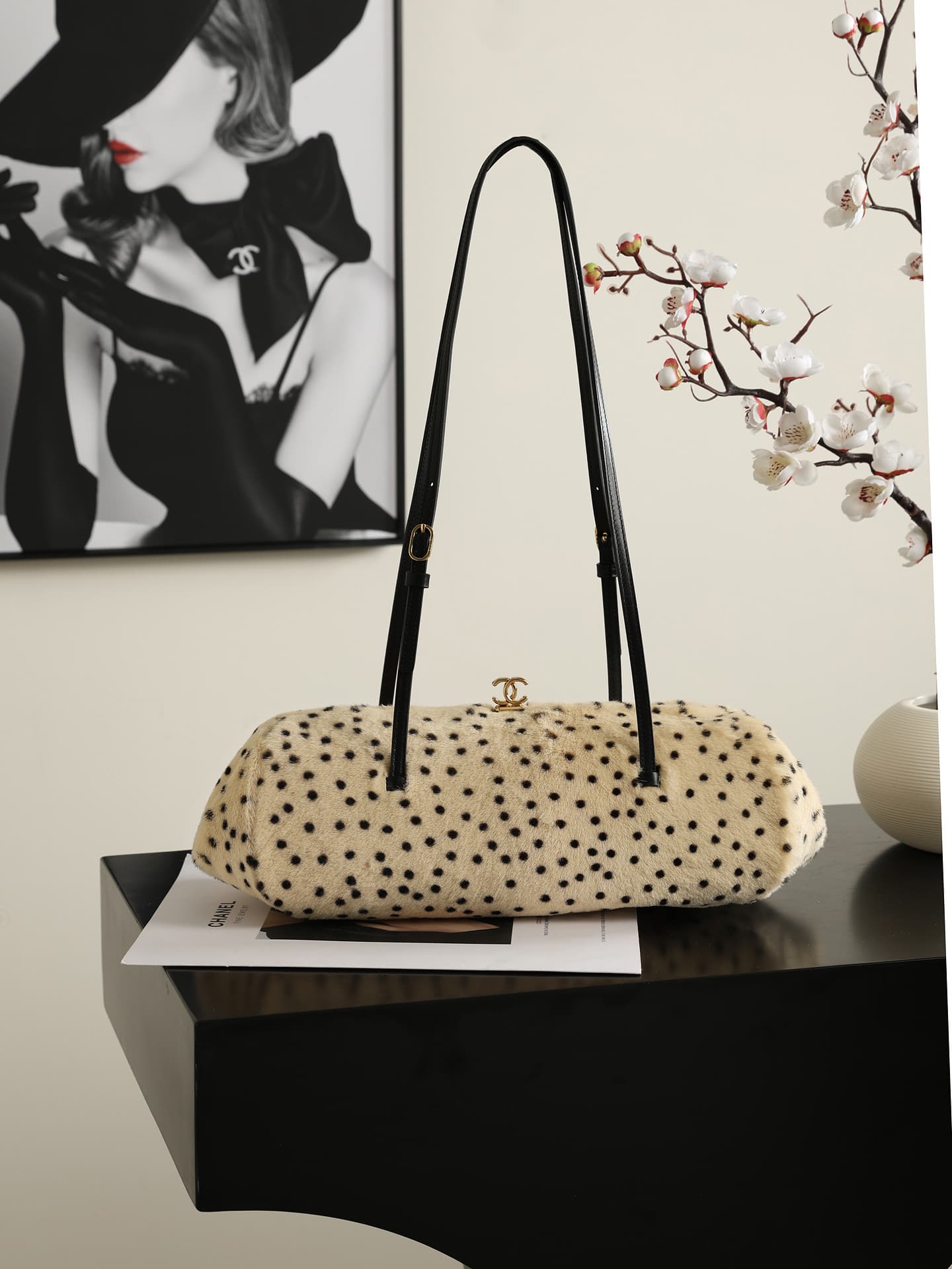 Chanel Cheetah-print Calf Hair Coco Bowling Bag & Gold-Tone Metal 6434 A