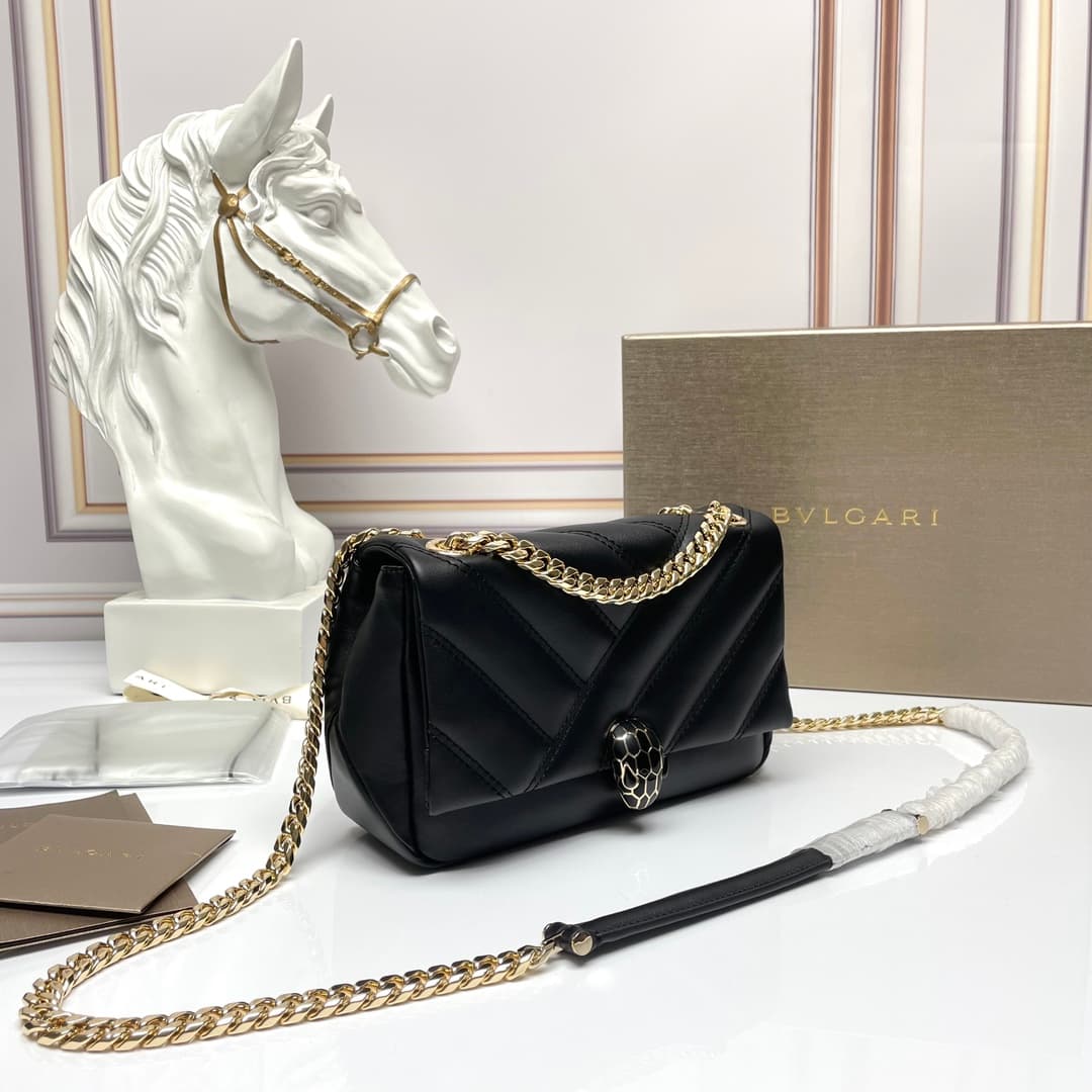 Bulgari Serpenti Cabochon Crossbody Bag in black leather high