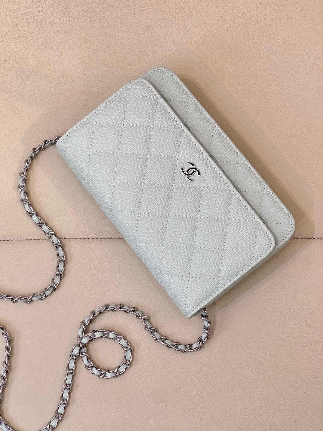 Chanel Wallet on Chain Grained Calfskin& Sliver-tone Metal AP0250 Light Blue TOP