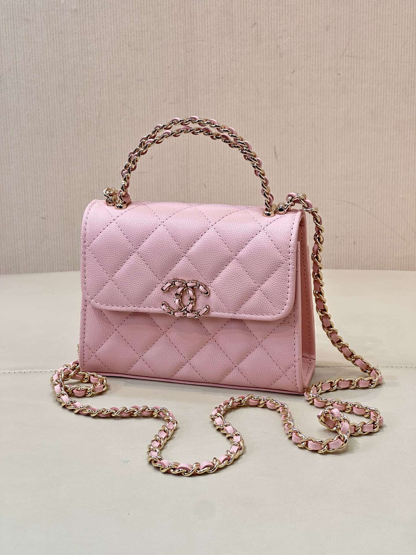 Chanel Clutch with chain Grained Calfskin&Gold-Tone Metal Pink AP3236 TOP