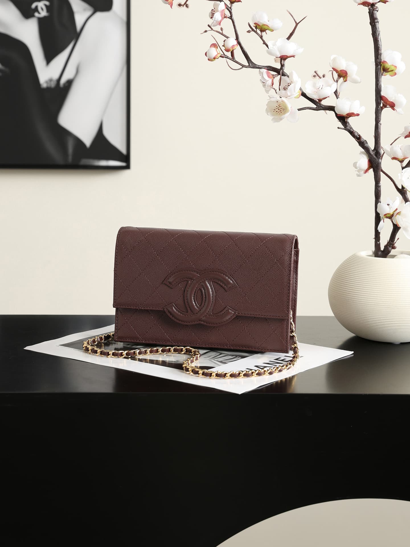 Chanel Wallet on Chain Shiny Grained Calfskin Lambskin & Gold-Tone Metal Burgundy AP5455 A