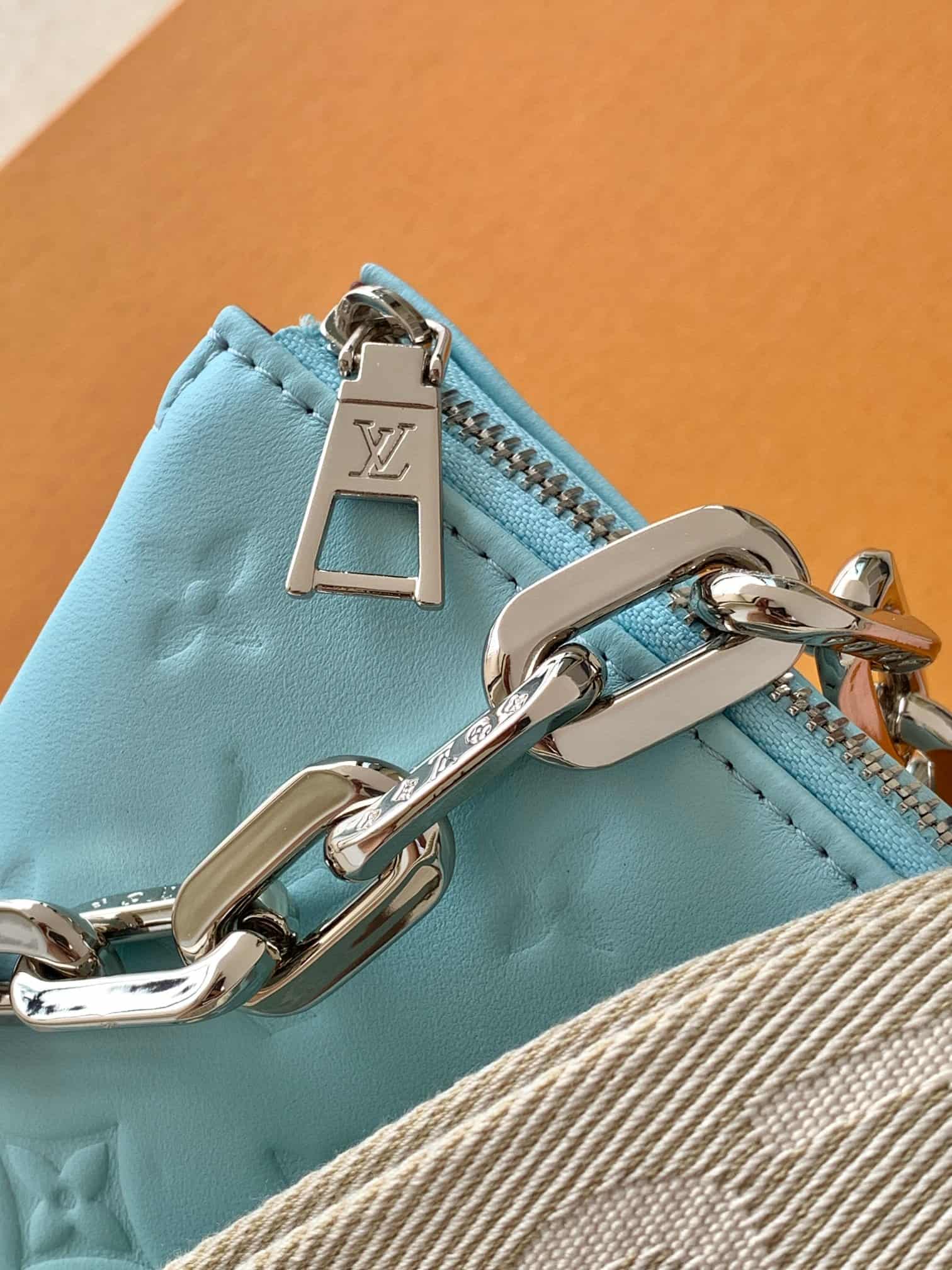 Louis Vuitton Coussin PM Hazy Blue Monogram-embossed puffy lambskin M21197 High