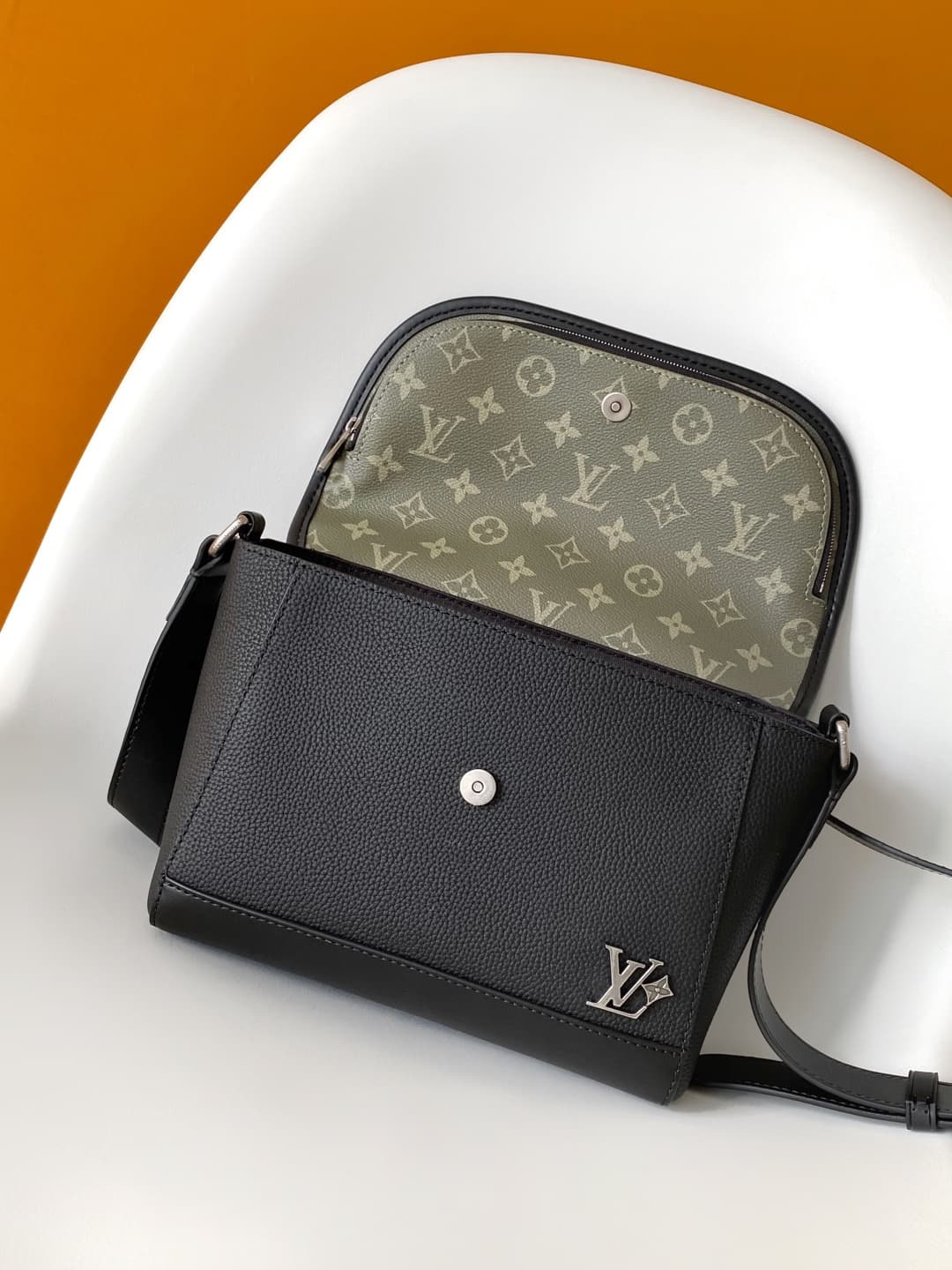 Louis Vuitton Pulse Messenger Bag Khaki Monogram Coated Canvas M12625 High