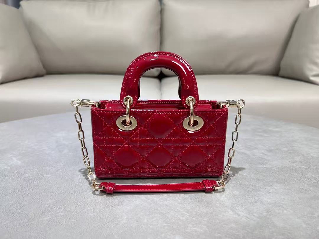 LADY D-JOY BAG MICRO Patent Cannage Calfskin Red High