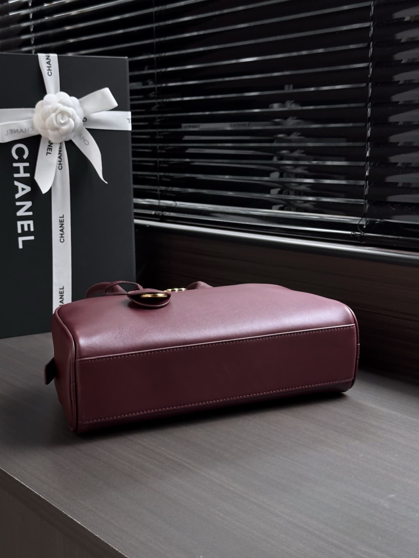 Chanel Large Bowling Bag Calfskin & Gold-Tone Metal Burgundy AS6580 High