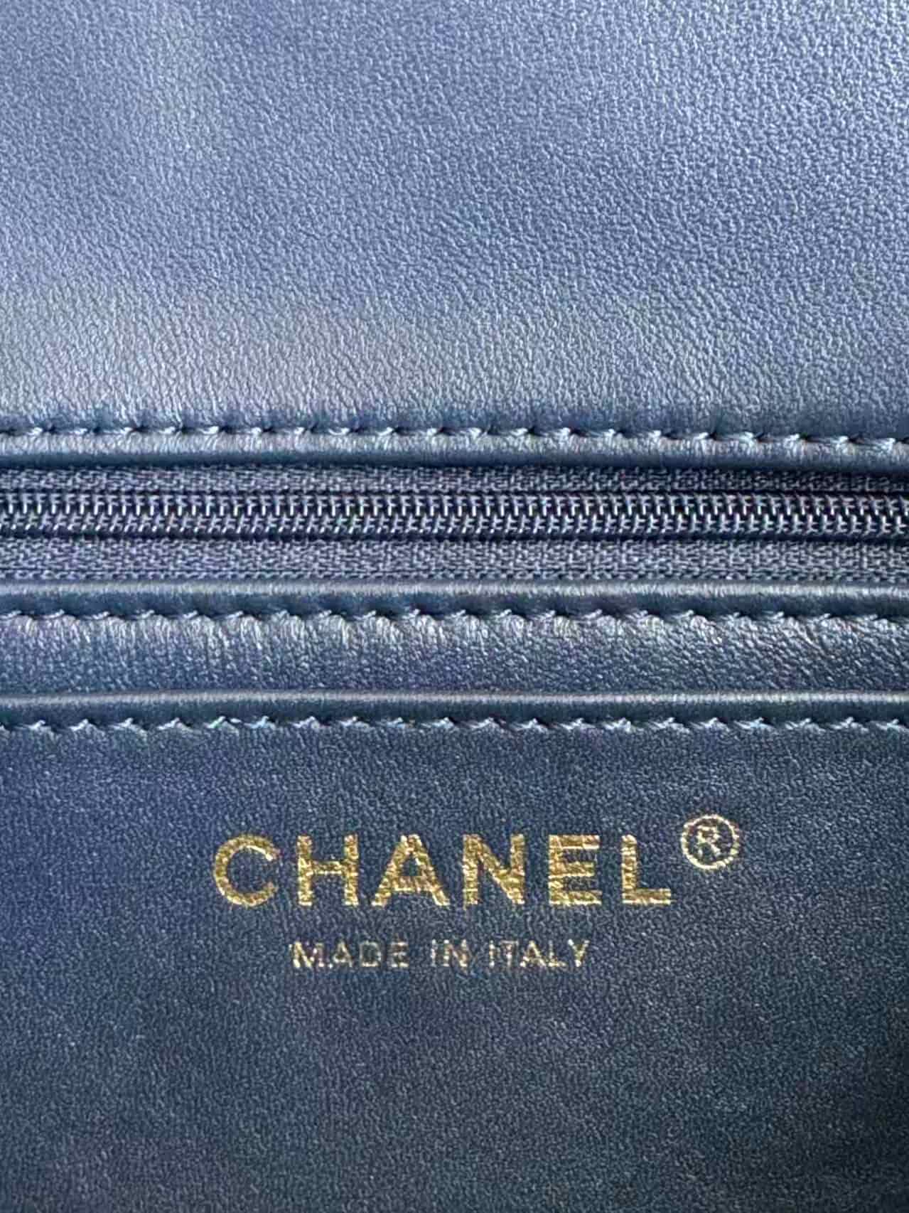Chanel Mini Flap Bag with Top Handle Lambskin& Gold-Tone Metal Navy Blue A