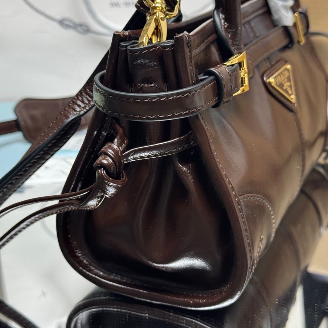 Prada Bonnie leather mini handbag Calfskin leather 1BA486 Dark Brown High