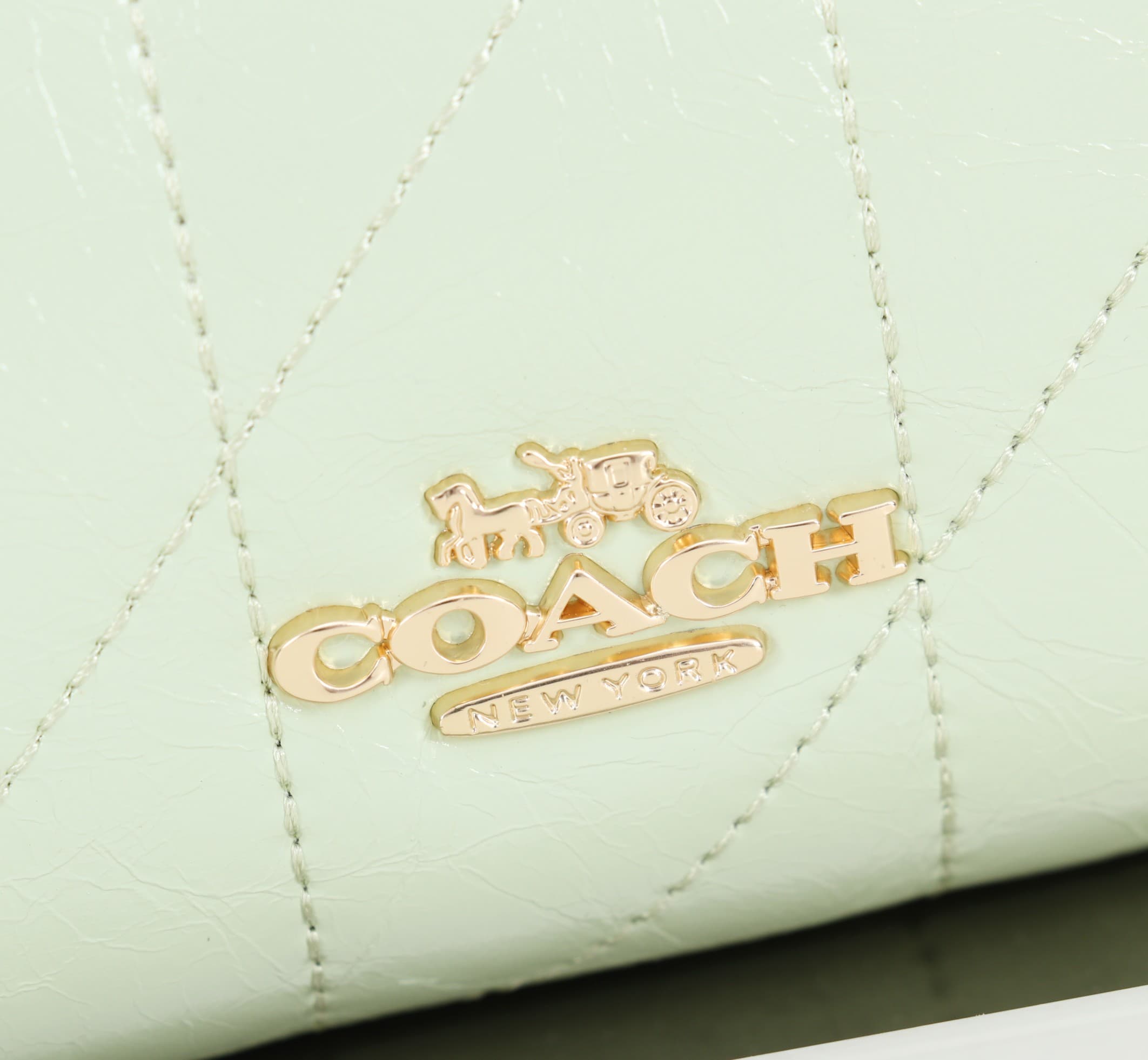 Coach Caitlin Shoulder Bag With Quilting Glazed leather/Gold/Green High