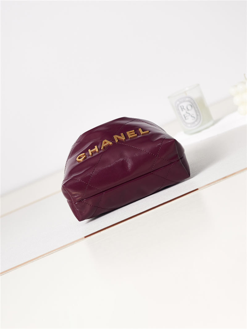 Chanel 22 MINI HANDBAG Shiny Calfskin Burgundy & Gold-Tone Metal AS3980 A