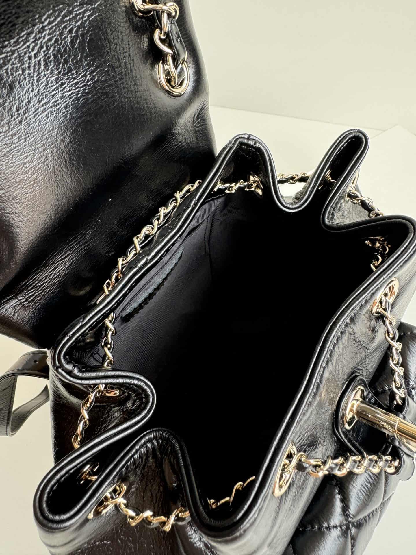 Chanel Small Quilted Duma Backpack Shiny Calfskin AS2908 Black High