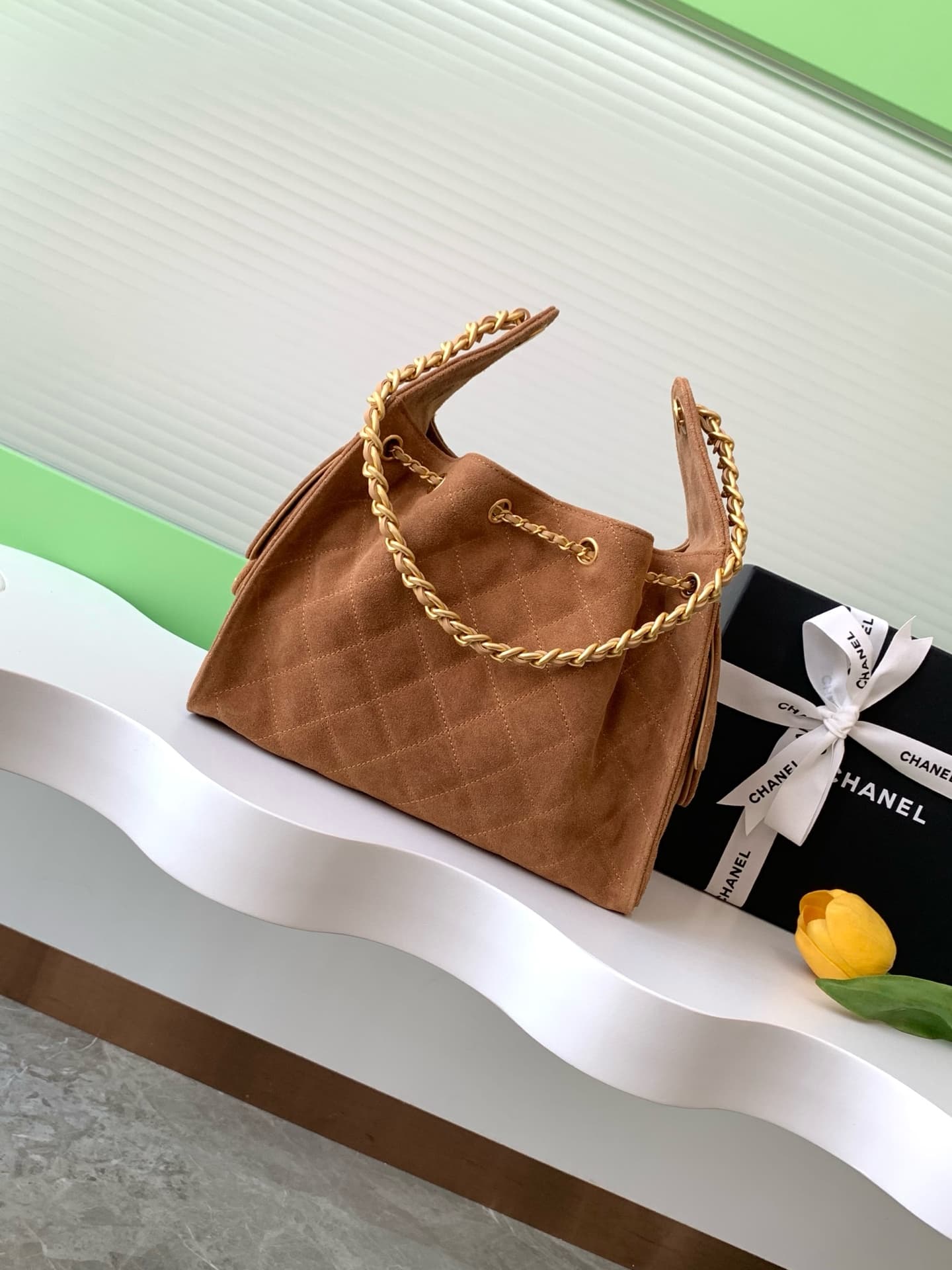 Chanel 25 Small Hobo handbag AS5293 Suede & gold-tone metal Brown A