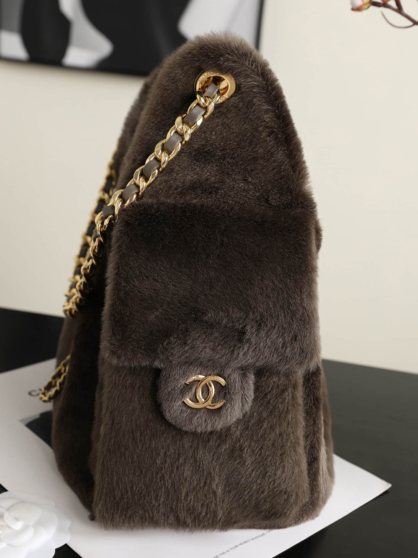 Chanel 25 Small Hobo handbag AS5293 Pony Hair& Gold-Tone Metal Dark Khaki AS5293 A