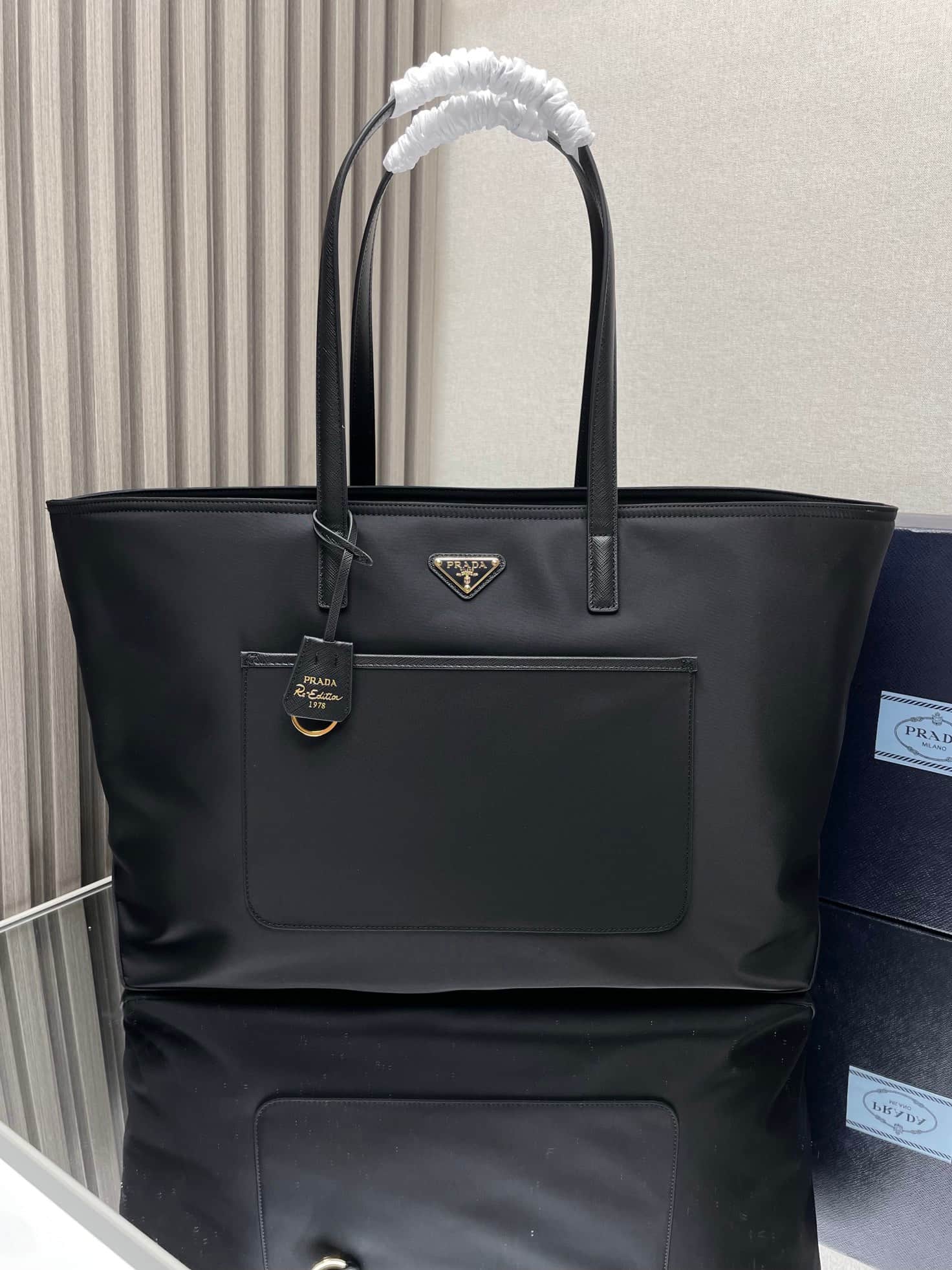 Prada Re-Edition 1978 large Re-Nylon and Saffiano leather tote bag Black 1BG527 High