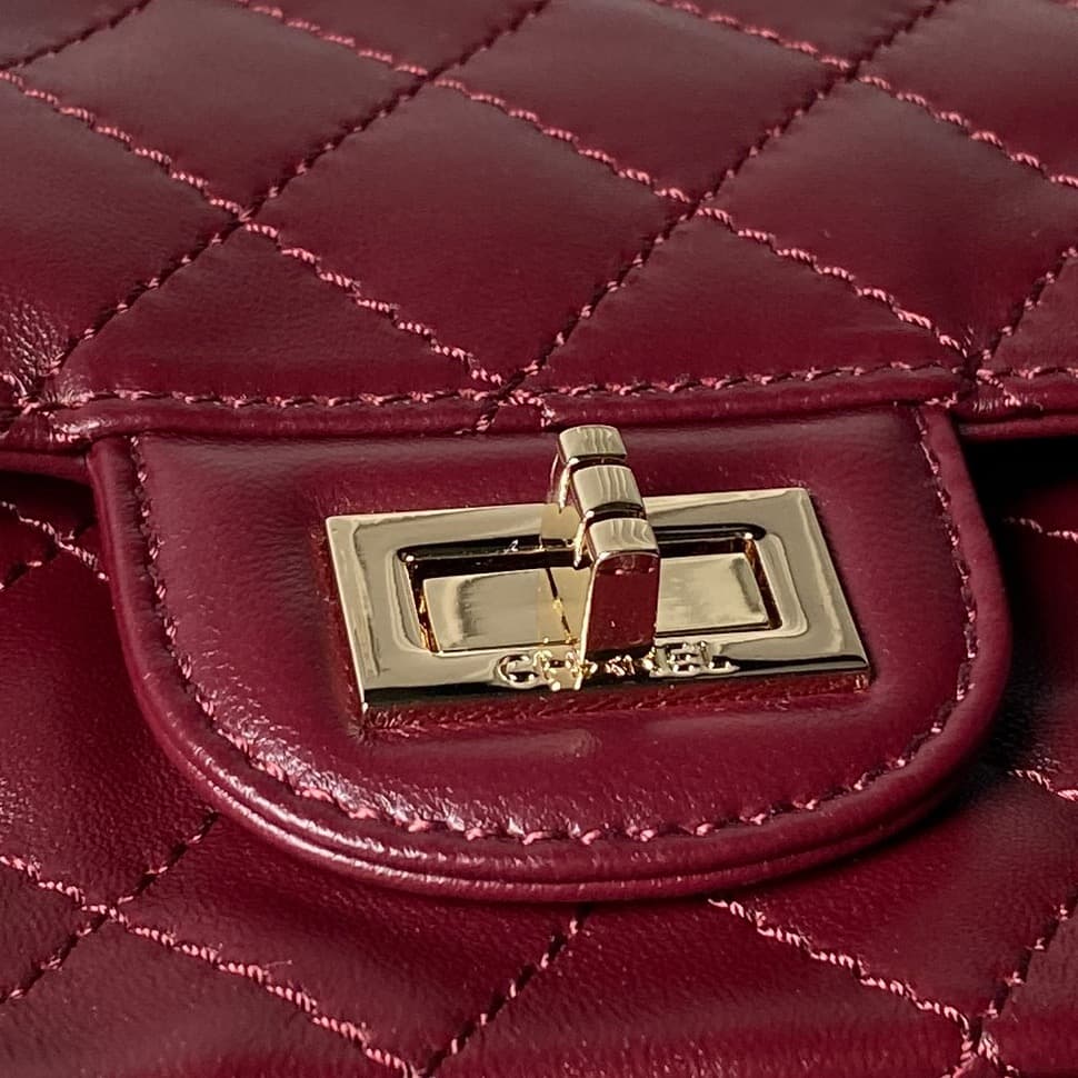Chanel 2.55 Handbag Calfskin & Gold-Tone Metal Dark Burgundy A37586 A