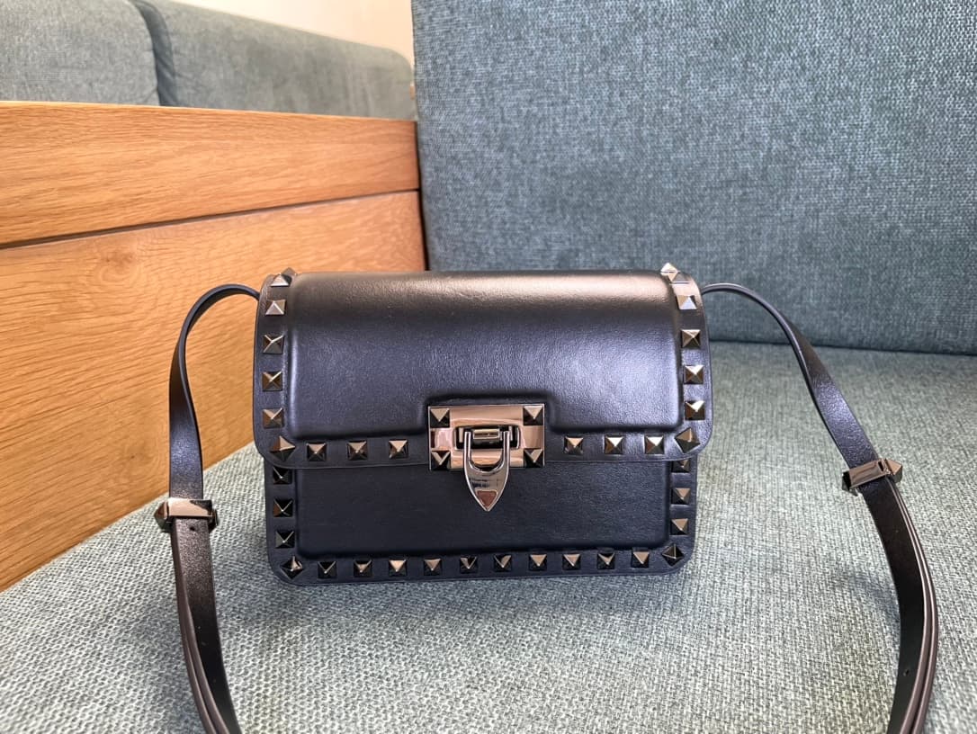Valentino Garavani Rockstud23 Mini Shoulder Bag smooth black calfskin leather high