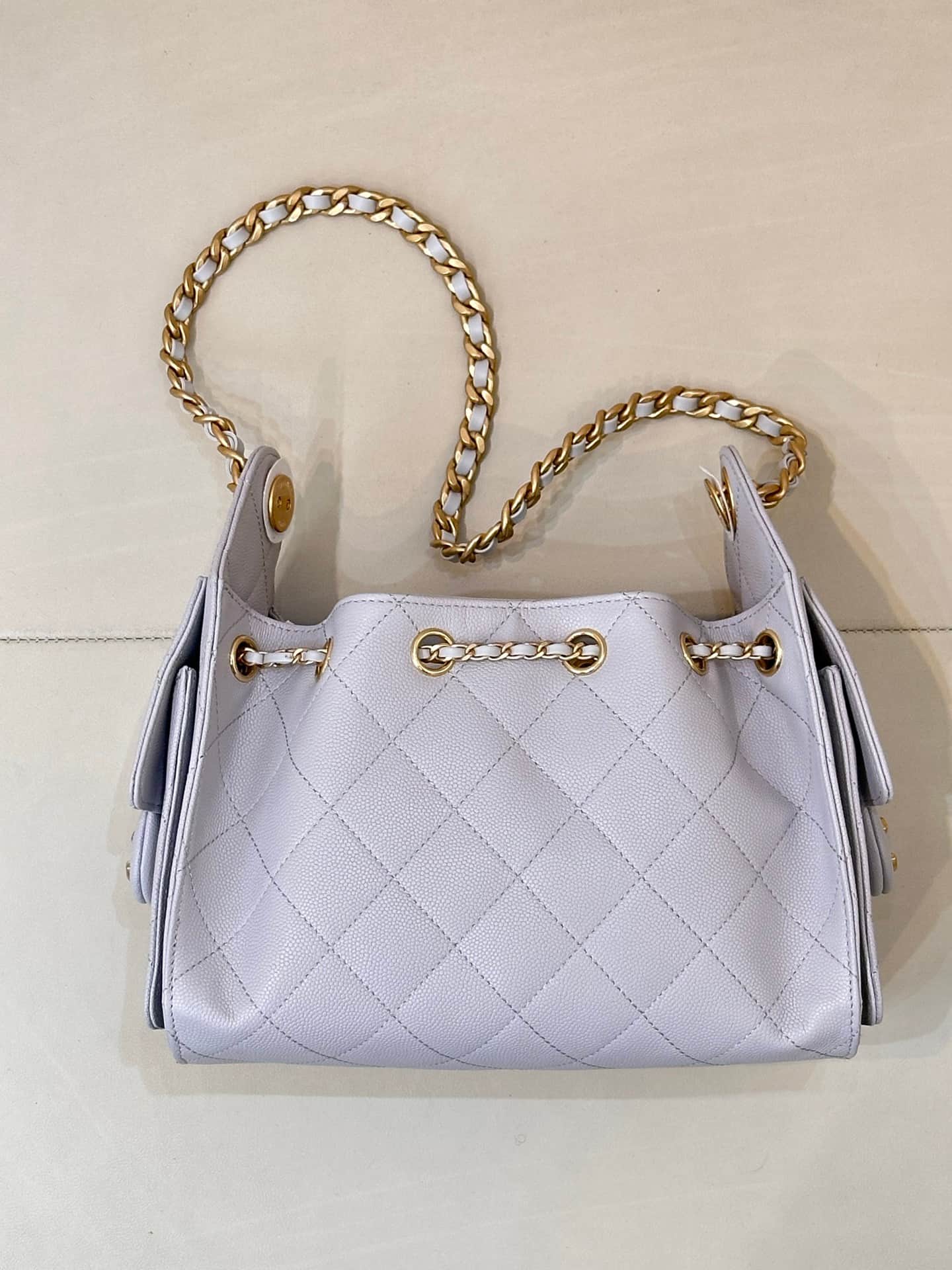 CHANEL 25 Mini Handbag AS5631 Grained Calfskin & Gold-tone Metal Light Grey TOP
