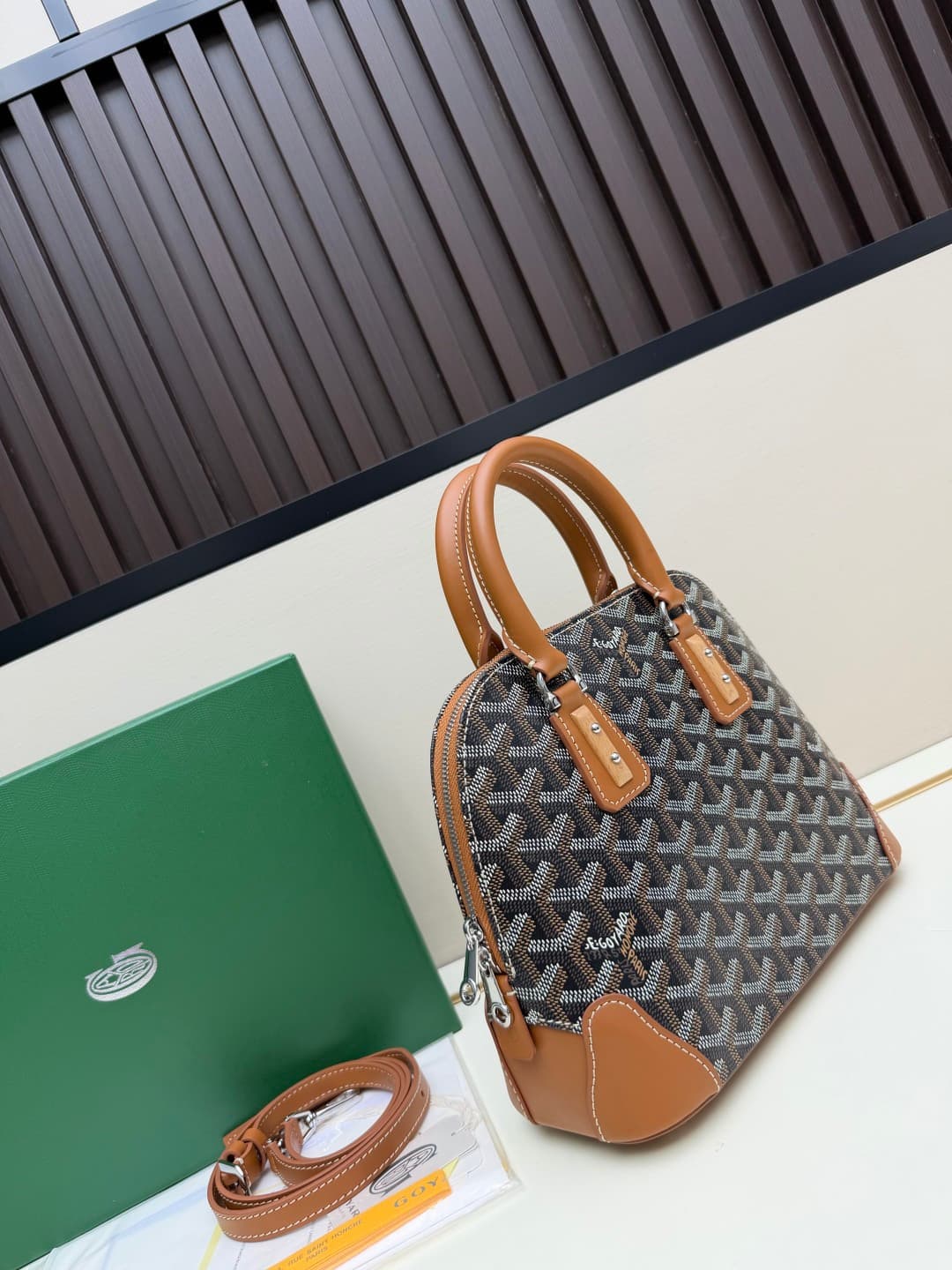 Goyard Vendôme mini bag in Goyardine coated canvas brown high