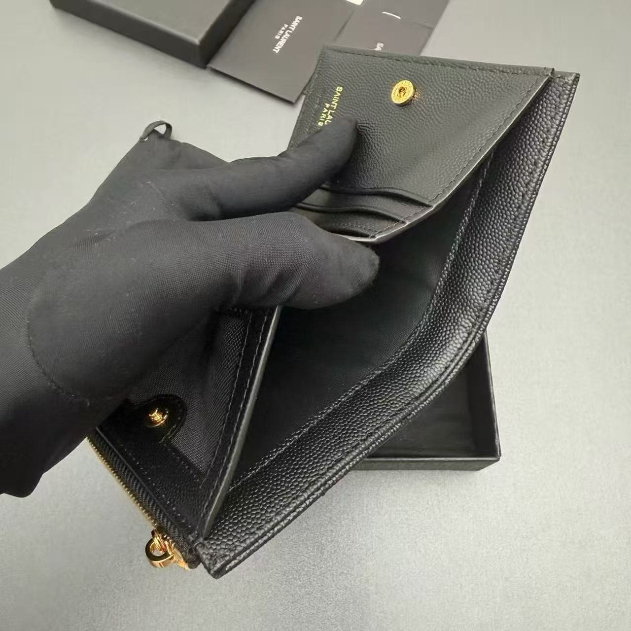 MONOGRAM ZIPPED CARD CASE IN GRAIN DE POUDRE EMBOSSED LEATHER High