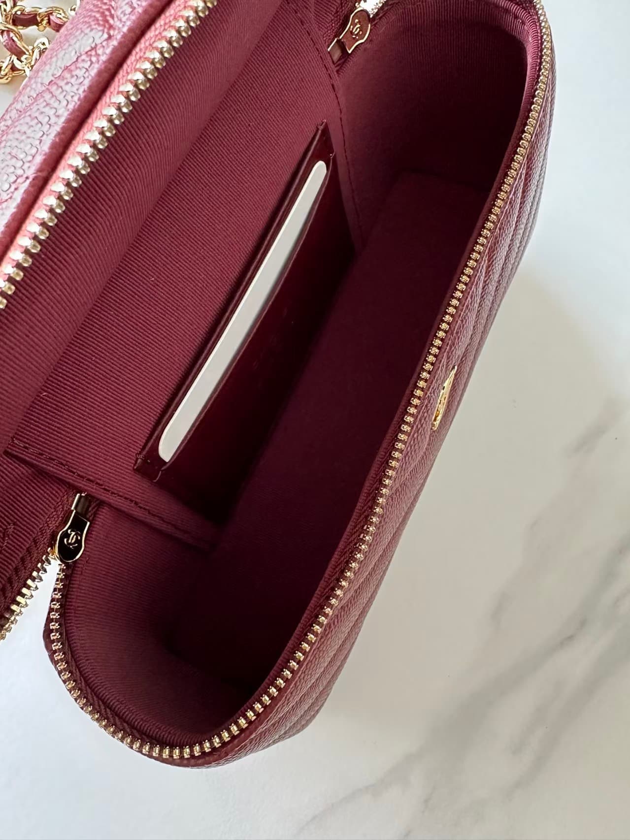 Chanel Vanity with Chain Grained Shiny Calfskin & Gold-Tone Metal Dark Burgundy AP5212 A