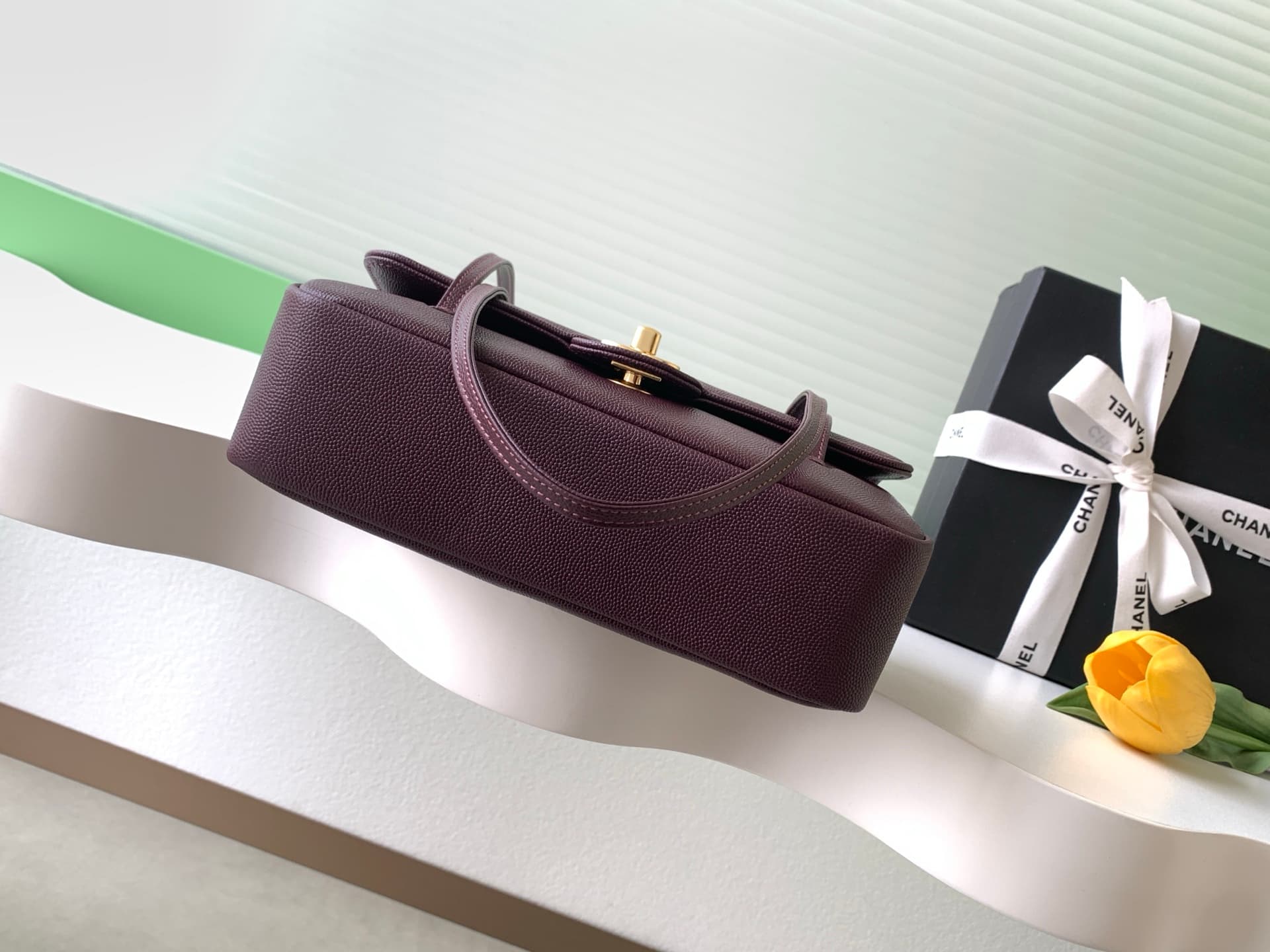 Chanel Small Flap Bag Grained Shiny Calfskin & Gold-Tone Metal AS6130 Claret High