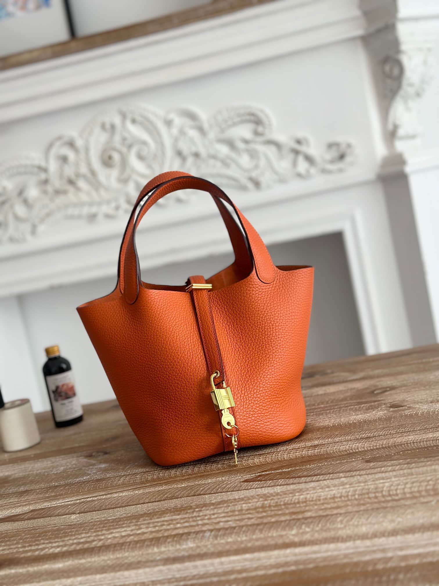 Hermès Picotin Lock 18 Bucket Bag TC Leather Silver/Gold Metal Orange Wax High