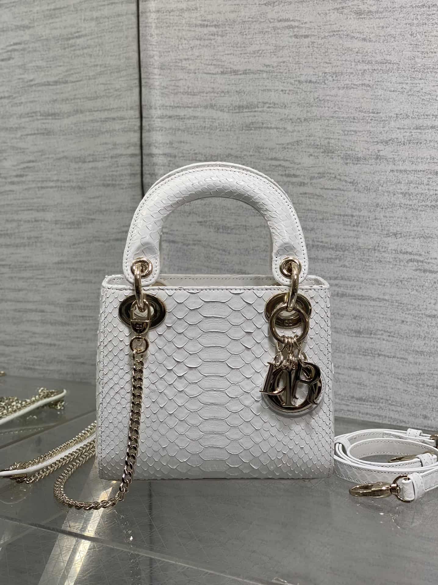 MINI LADY Dior BAG Cannage Python Gold-tone Metal High