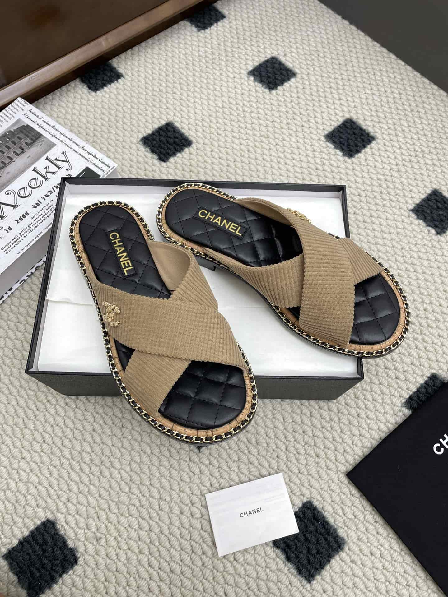 Chanel Lambskin Quilted Chain CC Sandal shoes Women