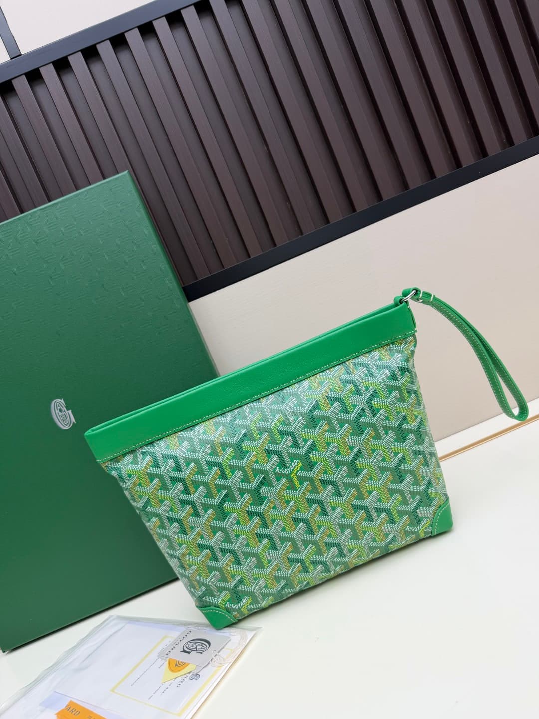 Goyard Conti pouch Goyardine canvas and Chevroches Calfskin Green High