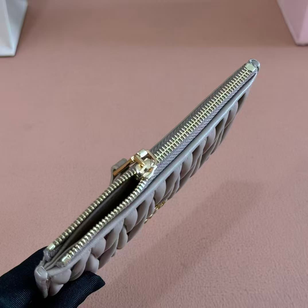 Miu Miu Pearl Gray Matelassé Nappa Leather Card Holder