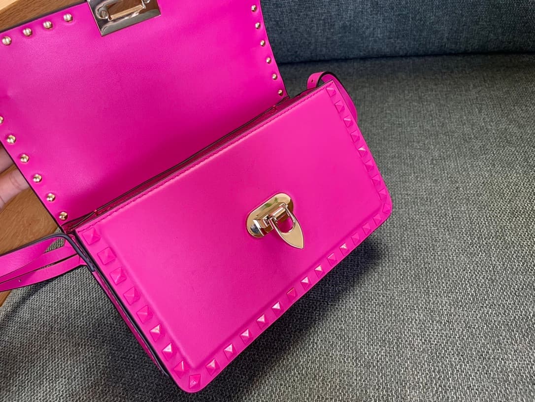 Valentino Garavani Rockstud23 Small Shoulder Bag smooth pink calfskin leather High