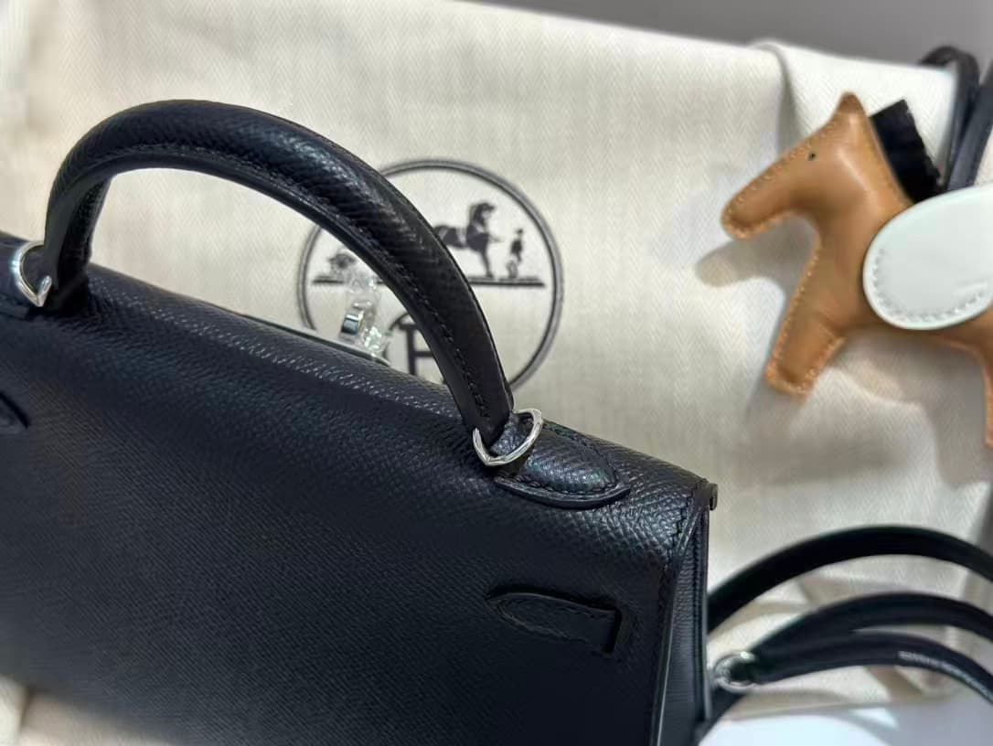 Hermes Kelly Mini Bag Leather WAX Silver Metal Black High Customizing Style