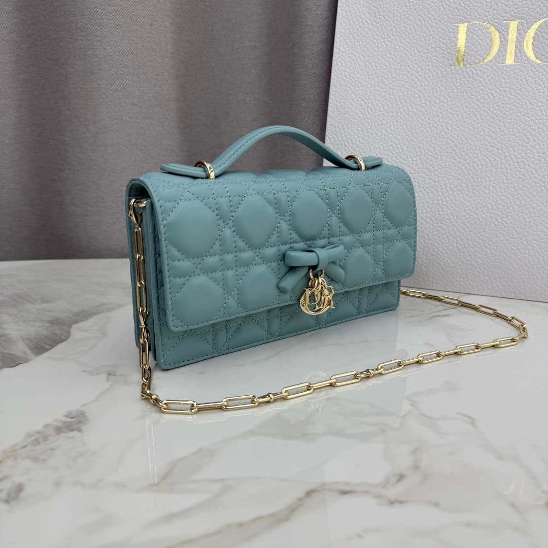 My Dior Mini Bag Tourmaline Blue Cannage Lambskin With Leather Bow High