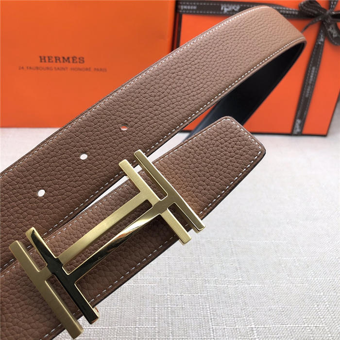 Hermes H au Carre belt buckle & Reversible leather strap 32/38 mm Togo Camel High