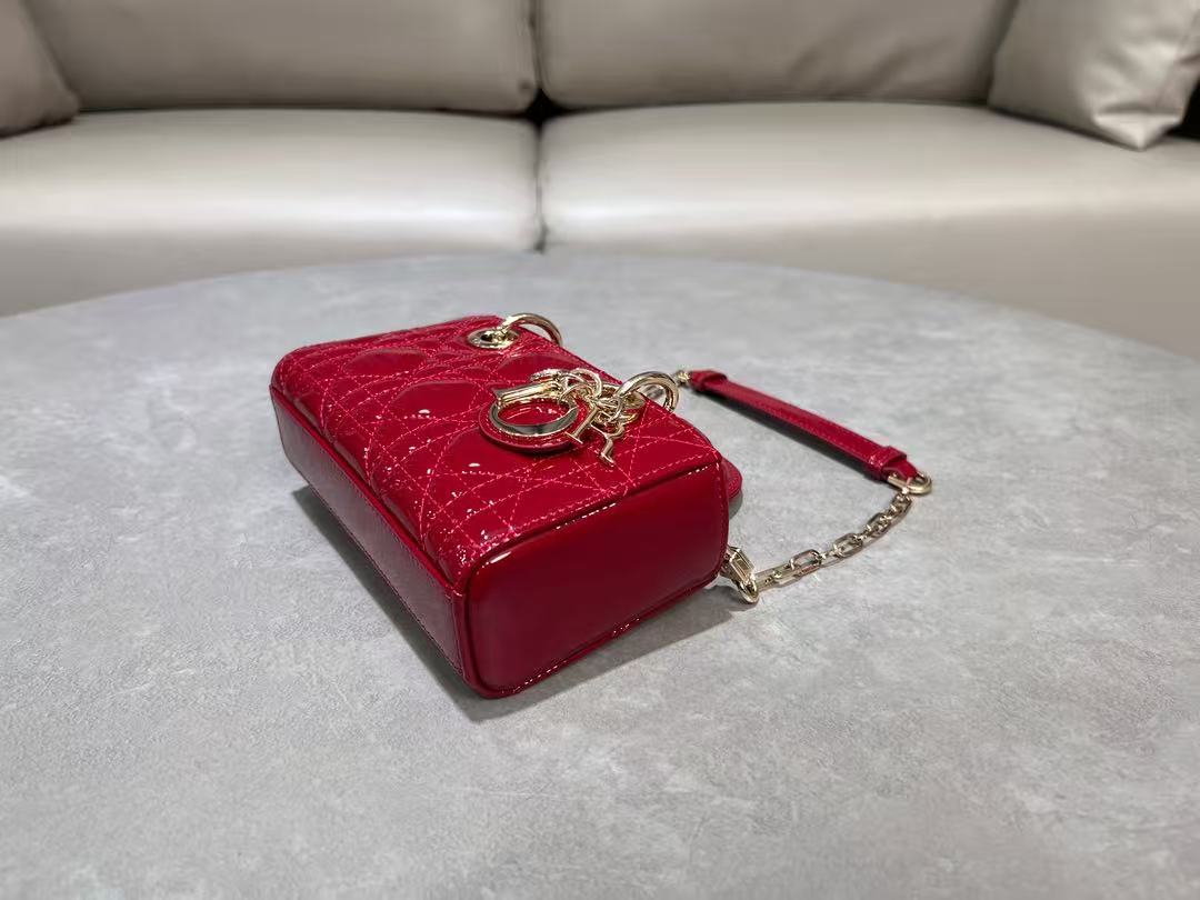 LADY D-JOY BAG MICRO Patent Cannage Calfskin Red High