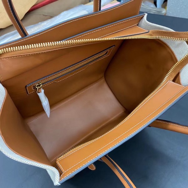 Celine Micro Luggage Bag In Canvas with Natural Calfskin High
