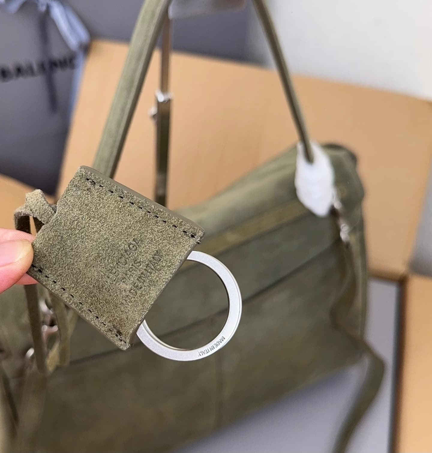 Balenciaga Rodeo Medium Bag in Khaki Waxed Suede Calfskin With Silver-Tone Metal High