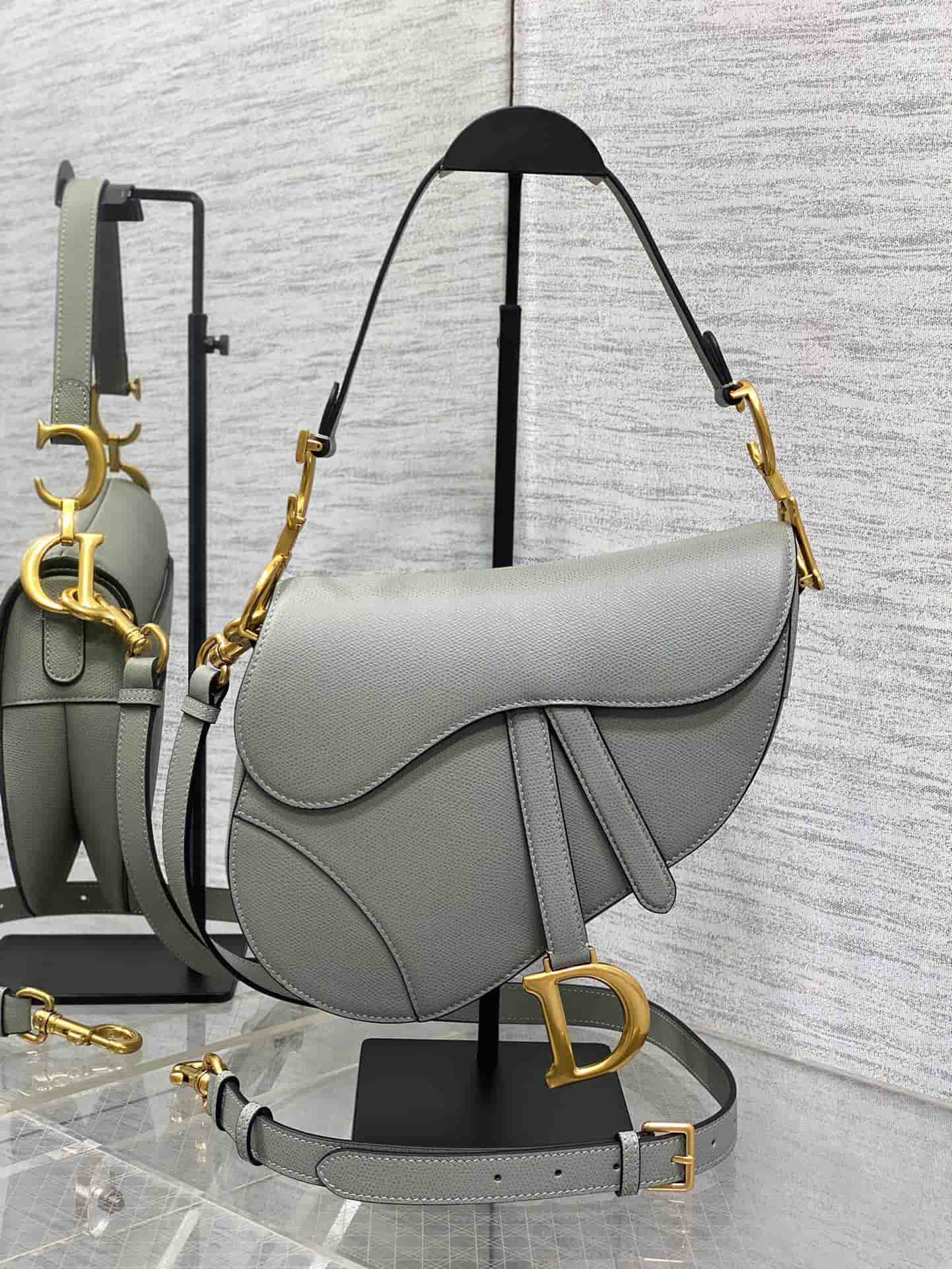 SADDLE BAG Grained Calfskin Grey High