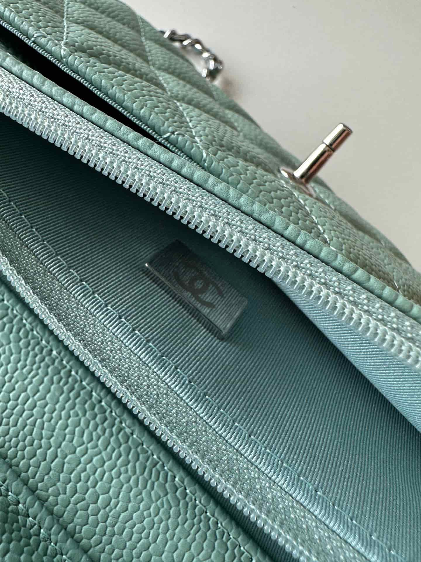 Chanel Classic Wallet on Chain Grained Shiny Calfskin & Silver-Tone Metal AP4241 Light Green High