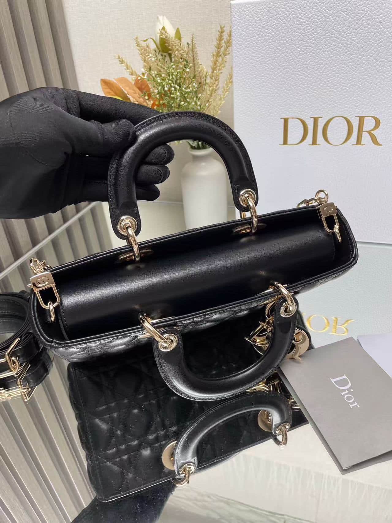 LADY D-JOY BAG MEDIUM Cannage Lambskin Black High