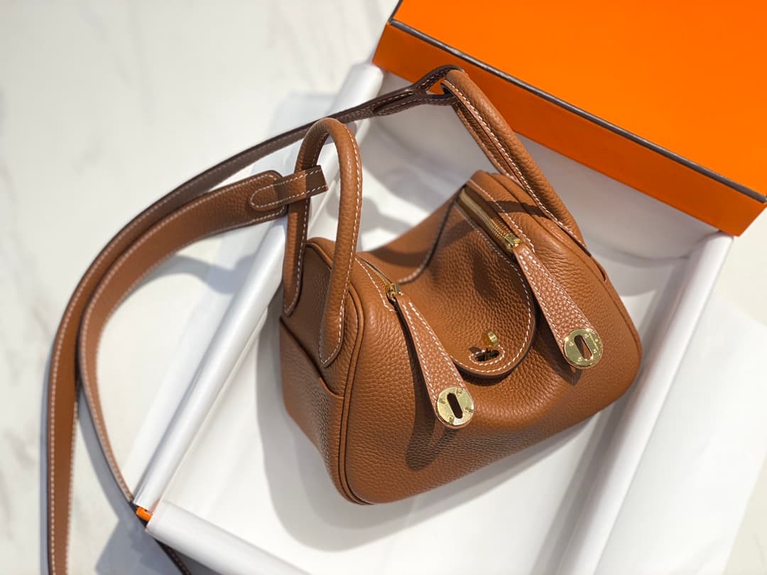 Hermes Lindy Mini Bag Calfskin Leather In Gold High
