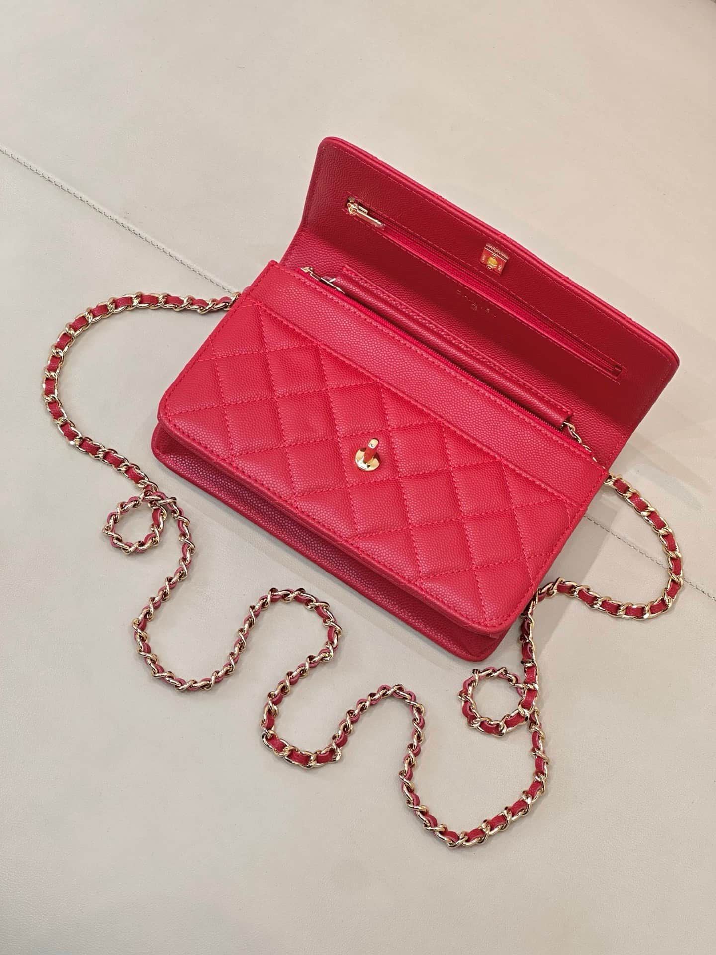 Chanel Classic Wallet on Chain Grained Shiny Calfskin& Gold-Tone Metal AP4241 Red TOP