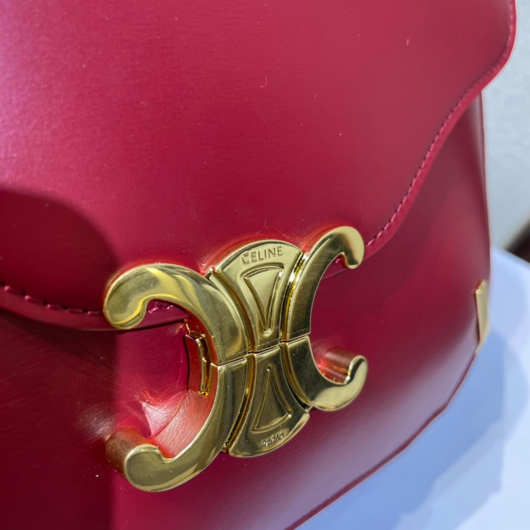 Celine Triomphe Saddle Bag in Red Shiny Calfskin High