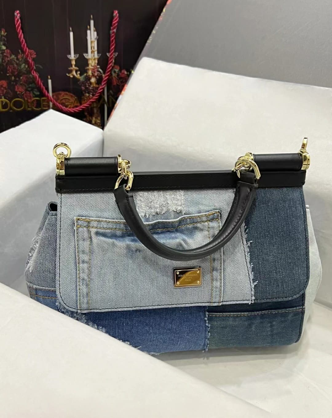 Dolce & Gabbana Small Sicily handbag in denim and calfskin high
