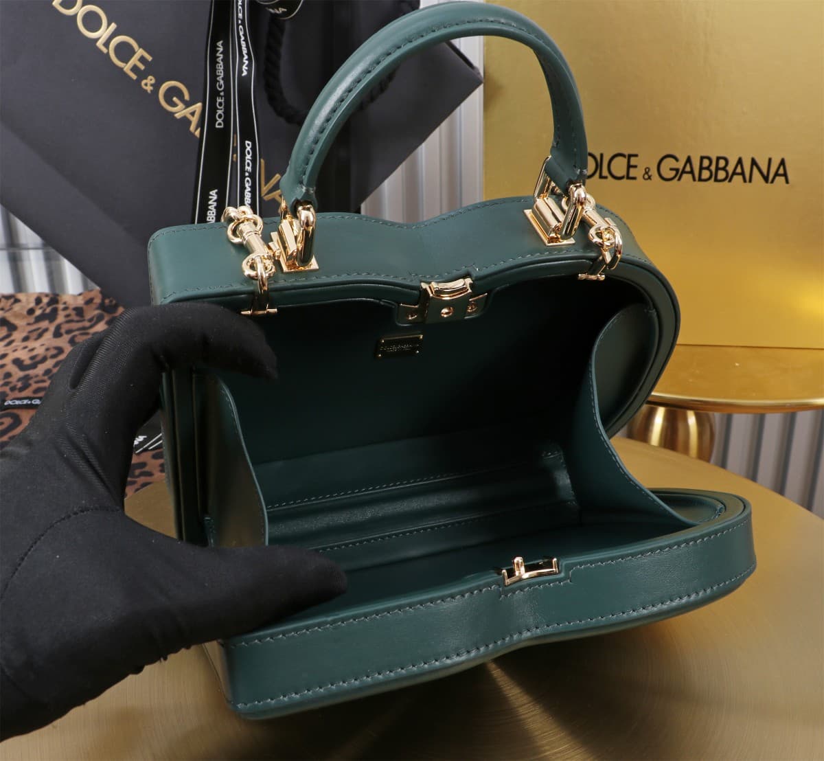 Dolce & Gabbana dark green leather DG Logo handbag high